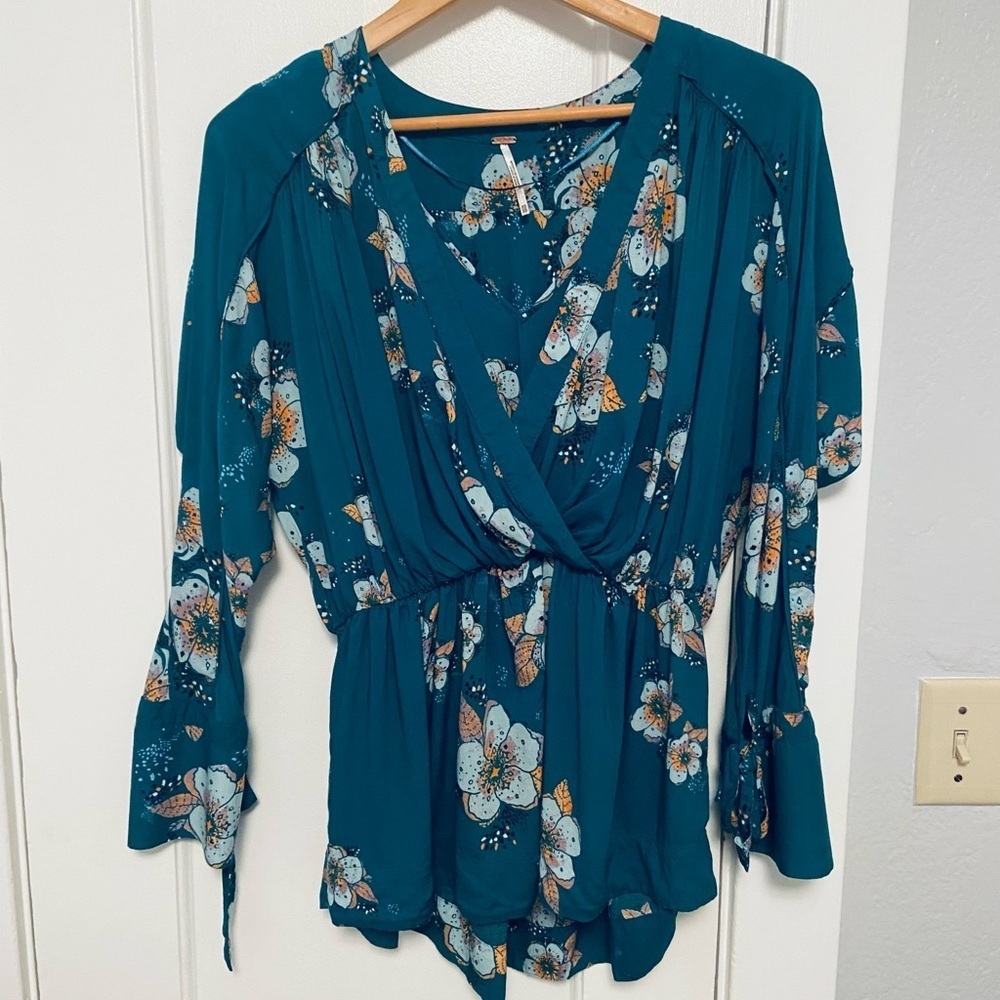 Free People Womens Bohemian Floral Oversized Wrap Blouse XS